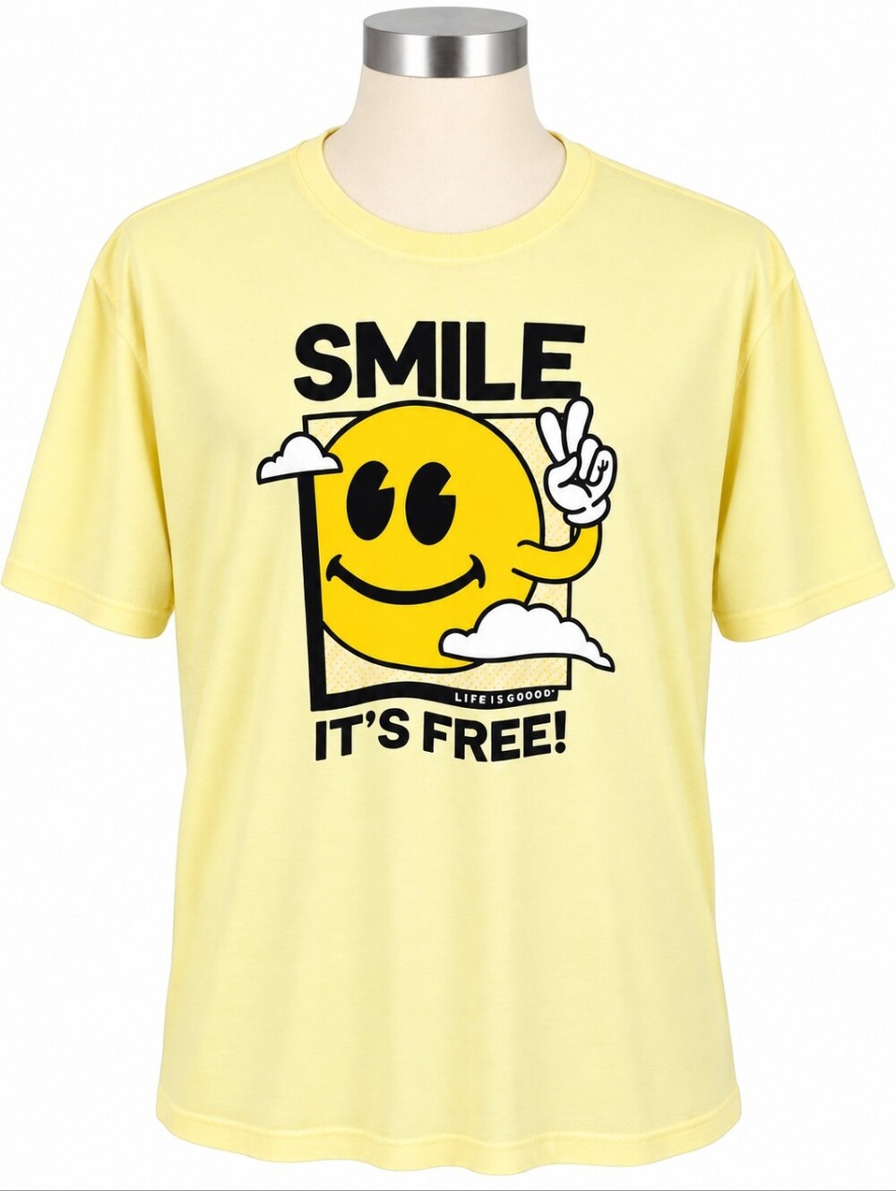 Life is Good Shirt XXL Unisex Yellow Smile It’s Free Smiley Face Graphic T-Shirt